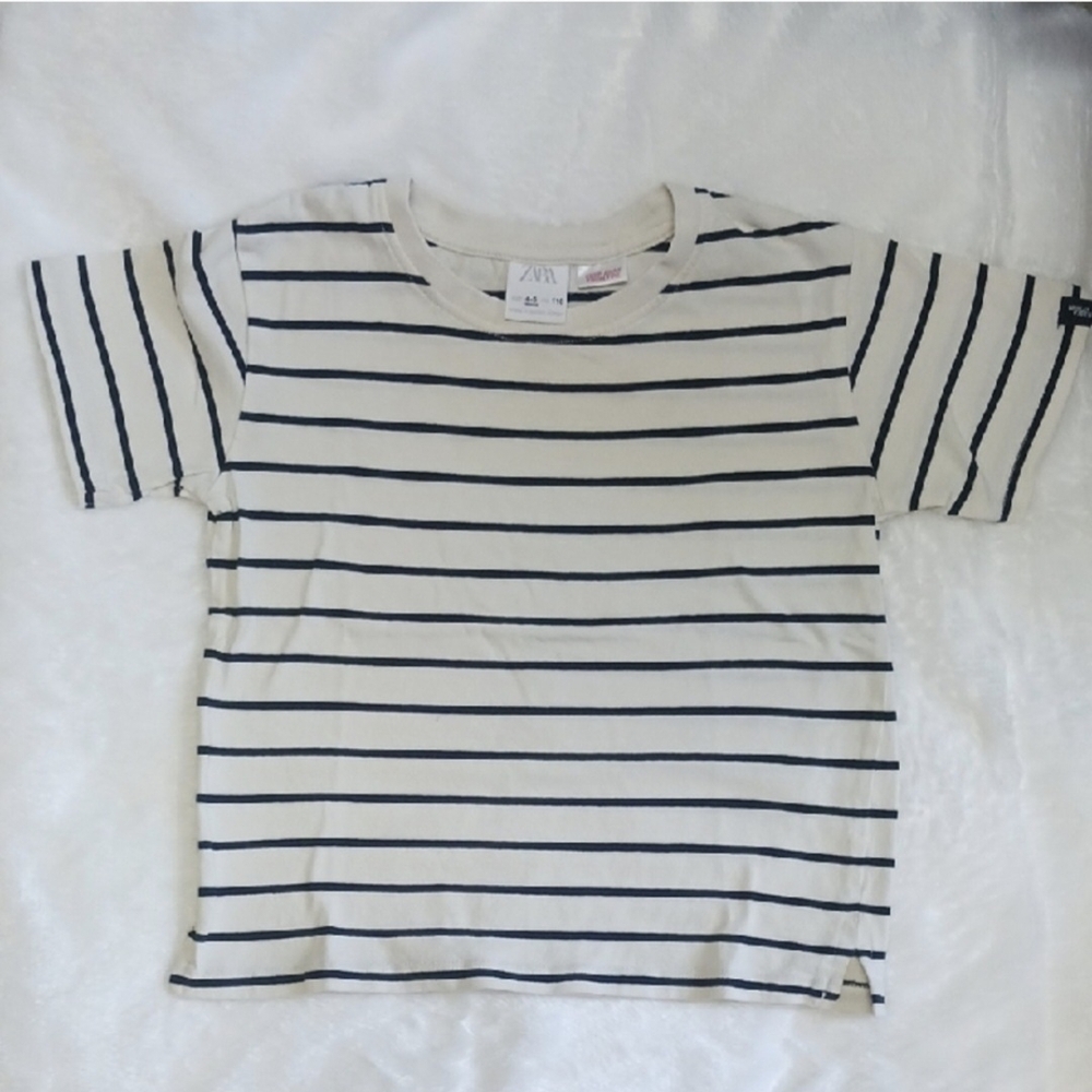 Zara Kids Cream and Black Striped Tee